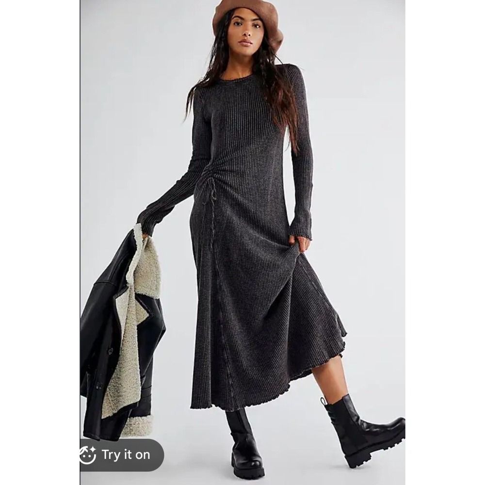 Free People FP One Natasha Thermal Dress Women M Dark Brown Cocoa Cola Umber